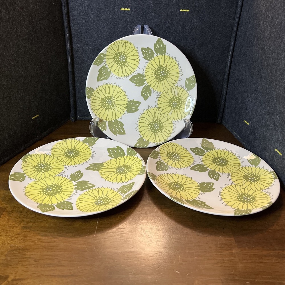 Vintage Royal China Sunflower‎ Pattern Set Of 3 Dinner Plates 10 1/4 In